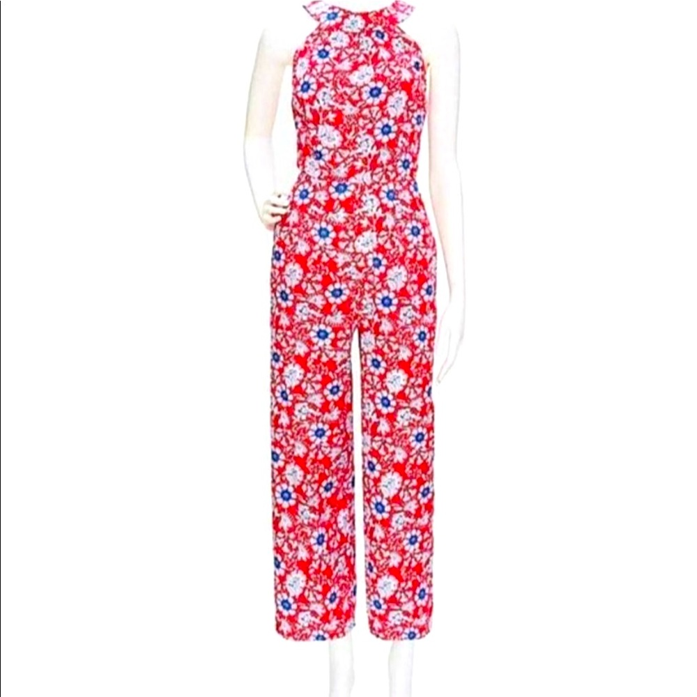 Red/Floral print pants jumpsuit